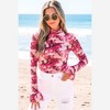 Amaryllis Women’s Floral Print Long Sleeve High Neck Fitted Mesh Top Ruffle Cuff Lightweight Layering Piece - 2 of 4