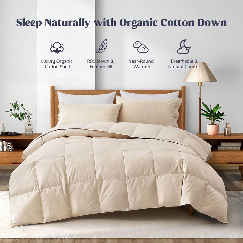 Puredown All Season 100% Organic Cotton Down Duvet Insert Medium Warmth Comforter, 3 of 13