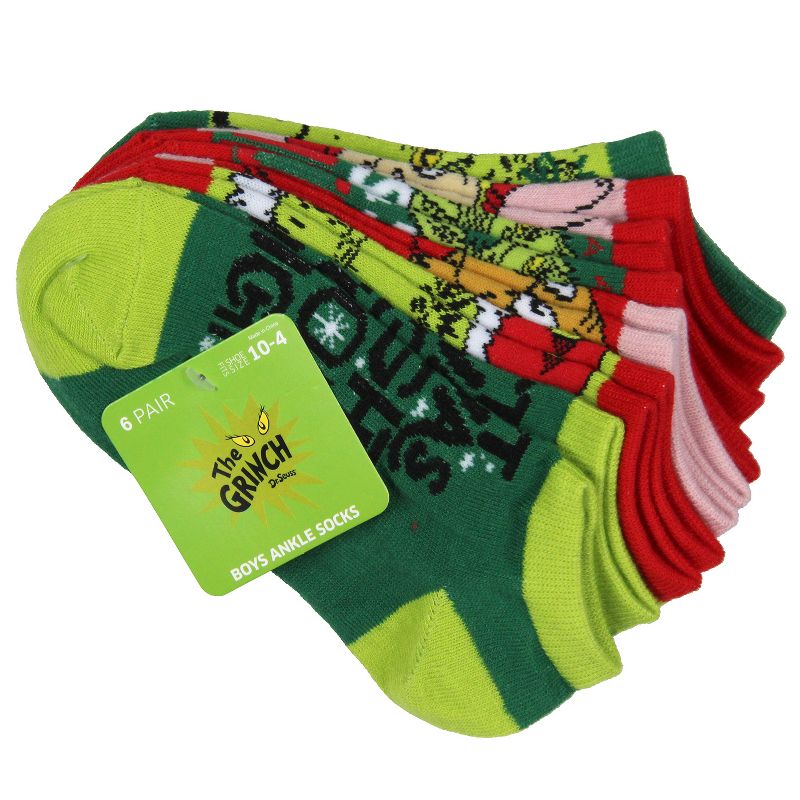 Dr. Seuss The Grinch Boys' Socks Character Low Cut Ankle No Show Socks 6 Pairs Multicoloured, 5 of 6