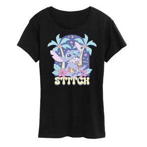 Women's - Lilo and Stitch - Pastel Stitch Palm Trees Short Sleeve Graphic T-Shirt - 1 of 4