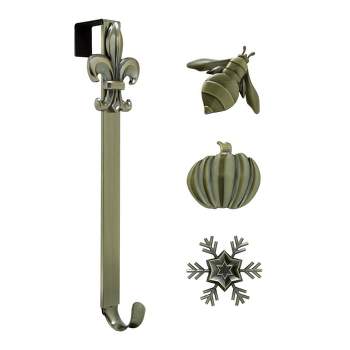 Adjustable Wreath Hanger with Fleur de Lis/Snowflake/Bee/Pumpkin Icon Bundle Antique Brass - Haute Décor