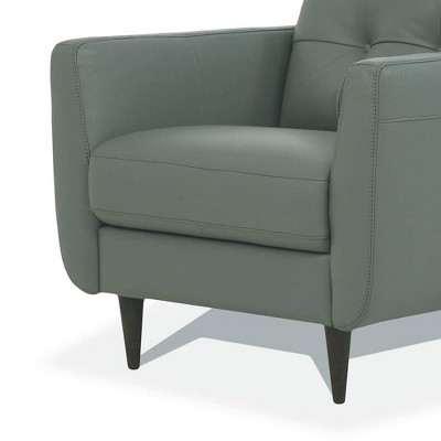 Radwan Pesto Green Leather Accent Chair with Wood Legs