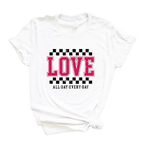 Simply Sage Market Women's Love All Day Everyday Checkered Short Sleeve Graphic Tee - L - White - 1 of 3