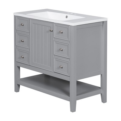 Vynxaria 36" Bathroom Vanities Gray Vanity Chest with Door Triple Drawers & Adjustable Shelf 33.6"H