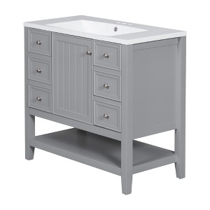 Vynxaria 36" Bathroom Vanities Gray Vanity Chest with Door Triple Drawers & Adjustable Shelf 33.6"H - 1 of 4