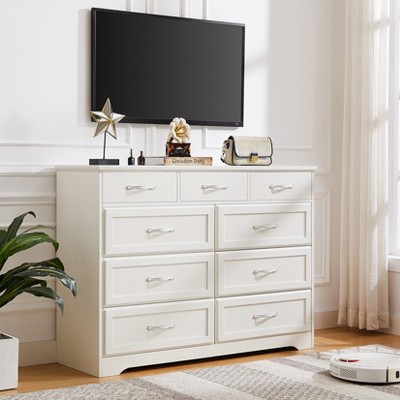 VYNXARIA Bedroom dresser, 9 drawer long dresser with antique handles, wood chest of drawers for kids room, living room, entry and hallway