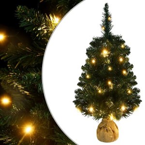 vidaXL 3ft Artificial Christmas Tree with LEDs, Green PVC Xmas Tree with Concrete Stand, Battery Operated - 1 of 4