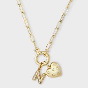 14K Gold Dipped Cubic Zirconia Puffy Heart Charm Initial Necklace - A New Day™ Gold - 1 of 4