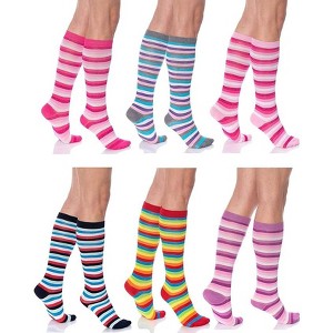 6 Pairs Women's Colorful Knee High Socks – Soft & Durable Combed Cotton (Size 9-11) - 1 of 1