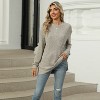 Womens Round Neck Pocket Split Hem Loose Fit Solid Color Tshirt Top - 2 of 4