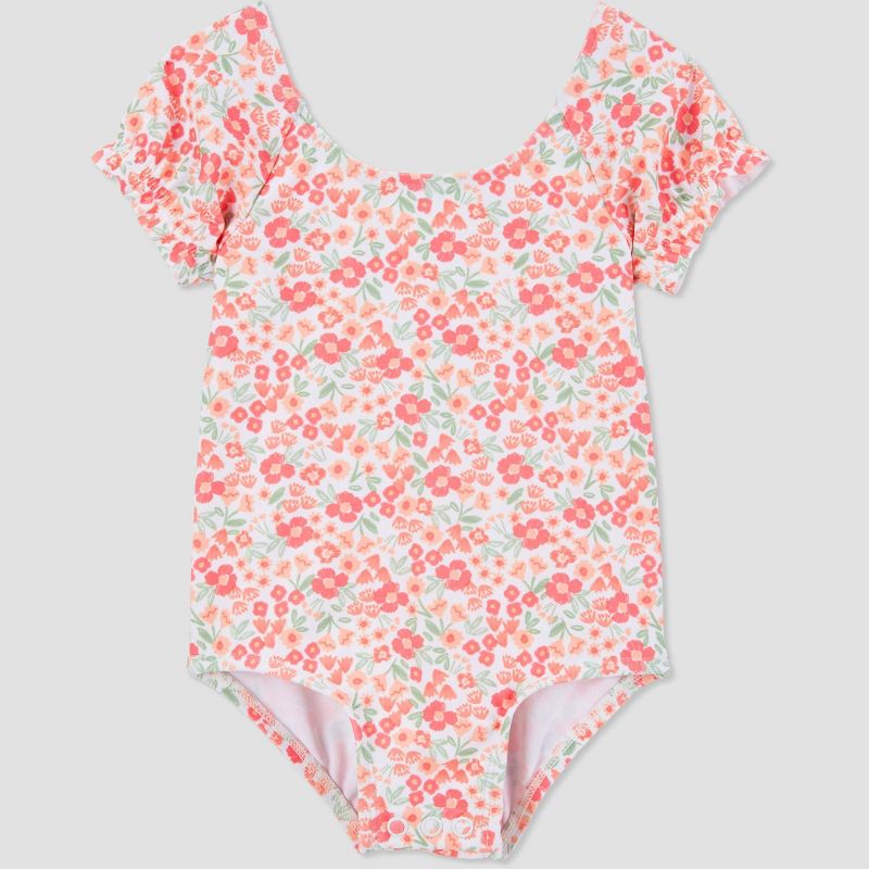 Carter's Just One You® Baby Girls' Short Sleeve Floral One Piece Swimsuit Set - Green/Pink, 3 of 7