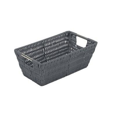 Simplify Small Rattan Vertical Weave Tote Charcoal: Decorative Storage ...