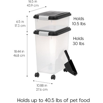 Black Plastic Airtight Pet Food Storage Container Combo with Scoop and Wheels