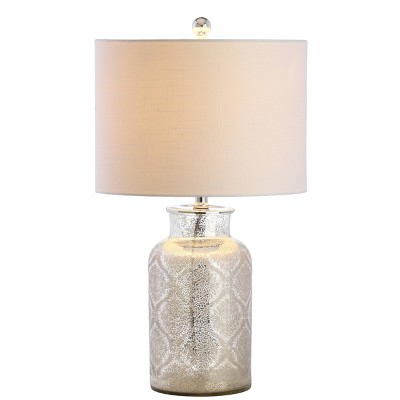 24.5" Glass Emilia Trellis Pattern Table Lamp (Includes LED Light Bulb) Silver - JONATHAN Y