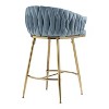 Ridstar 26 in. Blue Velvet Counter Height Bar Stools with Handwave Back, Golden Chromed Base and Footrest - 3 of 4
