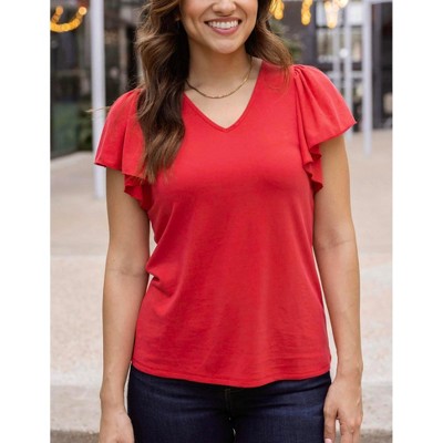 Women's Flutter Sleeve Top - Grace & Lace