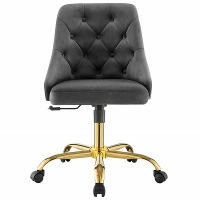 Gold Gray Velvet Swivel Task Chair with Metal Accents