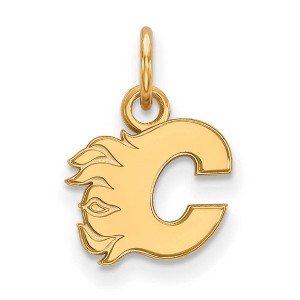 Black Bow Jewelry 14k Yellow Gold Plated Sterling Silver Calgary Flames NHL Extra Small Pendant - 1 of 3