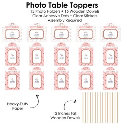 Elegant Rose Gold & Pink Birthday Party Photo Holder Centerpiece Set