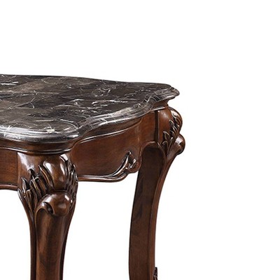 Miyeon Cherry Wood End Table with Marble Top