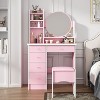 Hitow Makeup Table Set Vanity Table with Stool and Round Mirror Ring LED Strip Lights - 2 of 4