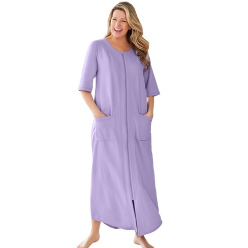 Dreams & Co. Women's Plus Size Long Supportive Gown, M - Soft Iris Dot