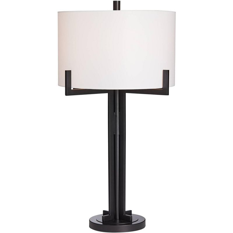 Franklin Iron Works Industrial Table Lamp with USB Charging Port 31 1/2" Tall Black Metal White Shade for Living Room Bedroom Home, 1 of 10
