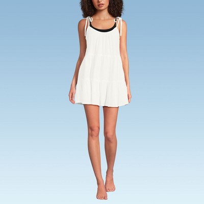 Lands' End Women's Cotton Gauze Metallic Tiered Mini Cover-up Dress