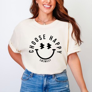 Simply Sage Market S.W.Smiley Choose Happy Lighting Eyes Garment Dyed Tee - S - Ivory - 1 of 4