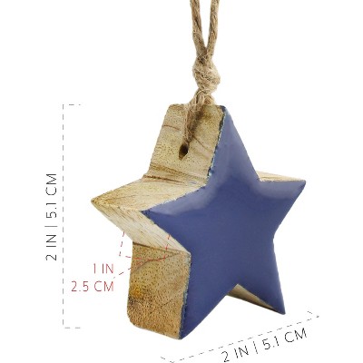Small Blue Enamel Star Wood Christmas Ornaments Set