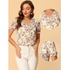 INSPIRE CHIC Women's Ruffle V Neck Puff Short Sleeve Floral Blouse - 2 of 4