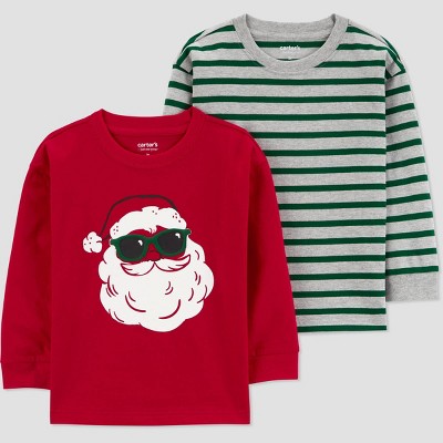 Image of Carter's Just One You® Toddler Boys' Christmas 2pk Santa Striped T-Shirt - Red/Green 5T