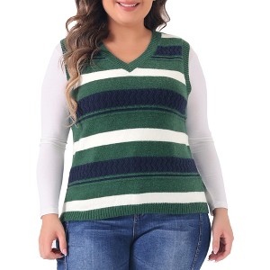 Agnes Orinda Women's Plus Size Sleeveless Casual V-Neck Striped Knit Sweater Vests - 1 of 4