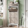 Shoe Cabinet with 3 Flip Doors & 1 Drawer, Slim Wooden Shoe Rack with Iron Legs, Modern Fluted Entryway Organizer for Hallway or Foyer - 3 of 4