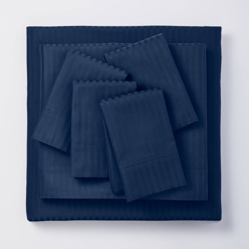Queen 6pc 400 Thread Count Damask Solid Sheet Set Indigo - Threshold™: Cotton Sateen, OEKO-TEX Certified, Fits 18" Mattress