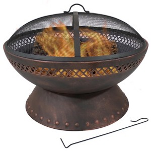Sunnydaze Outdoor Camping or Backyard Steel Chalice Fire Pit with Spark Screen and Log Poker - 25" - Copper Finish - 1 of 4