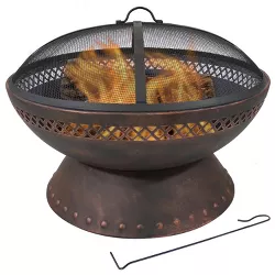 Sunnydaze Outdoor Camping or Backyard Steel Chalice Fire Pit with Spark Screen and Log Poker - 25" - Copper Finish