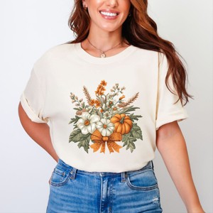 Simply Sage Market Coquette Orange Bow Fall Floral Garment Dyed Tee - 1 of 4