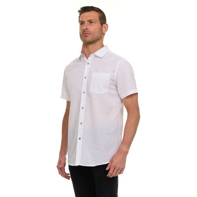 Canada Weather Gear Men’s Seersucker Button-Down Shirt – Short Sleeve Solid Textured Short Sleeve Shirt with Chest Pocket