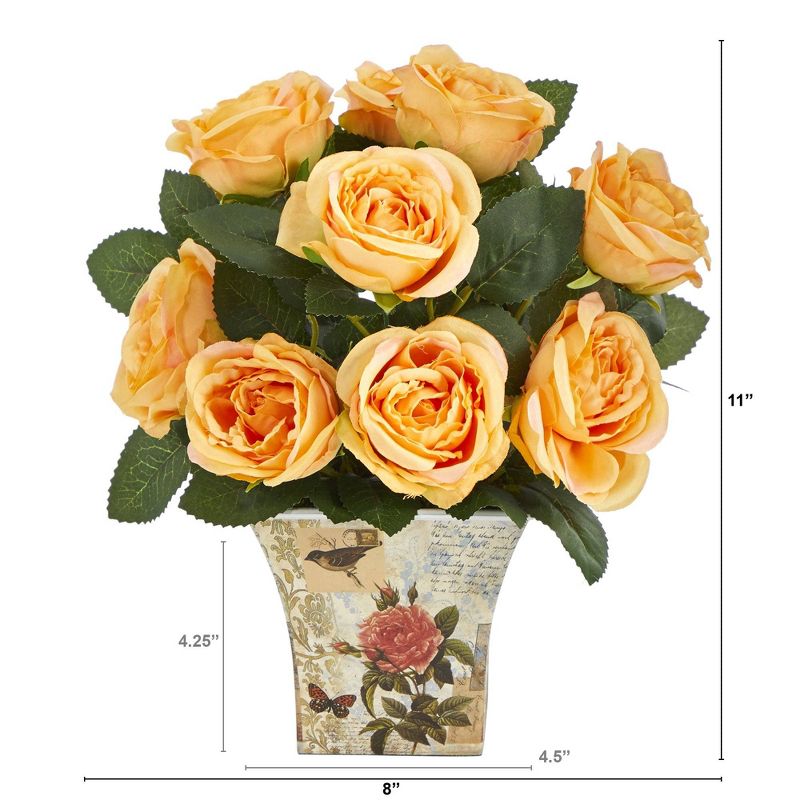 Nearly Natural 11-in Rose Artificial Arrangement in Floral Vase, 4 of 7