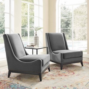 Set of 2 Confident Lounge Chairs: Nailhead Trim, Splayed Wood Legs, Removable Cushion - Modway - 1 of 4
