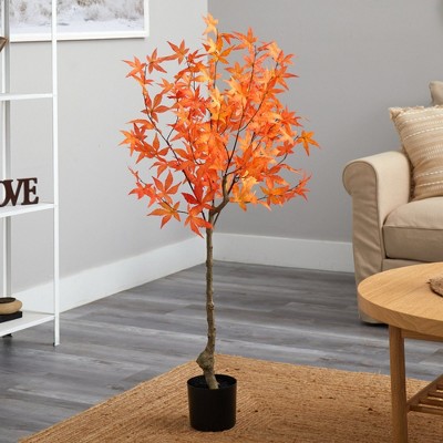 4-ft Autumn Maple Faux Tree in Black Planter