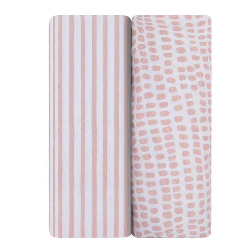 Ely's & Co. Baby Fitted Waterproof Sheet Set 100% Combed Jersey Cotton Mauve Pink Stripes & Splash , 1 of 10
