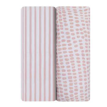 Ely's & Co. Baby Fitted Waterproof Sheet Set 100% Combed Jersey Cotton Mauve Pink Stripes & Splash 