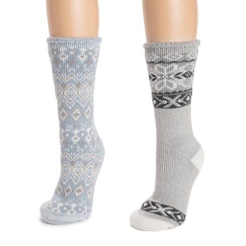 MUK LUKS Women's 2 Pair Pack Tall Cabin Socks, Fairy Dust/Grey
