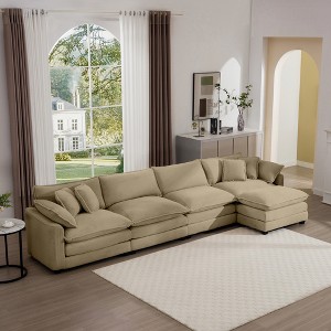 Modern Corduroy 4-Seater Sofa with 1 Matching Footstool, 2 Arm Pillows and 4 Throw Pillows for Living Room, Office - 1 of 4