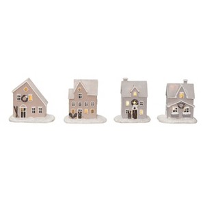 Transpac Light Up Resin Nordic Cabin Figurine Set of 4 Christmas Home Decorations - 1 of 1