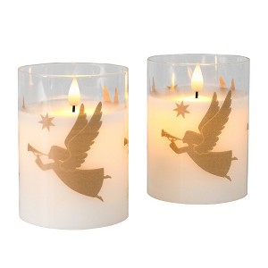 Lumabase 2ct Battery Operated LED Glass Candles with Moving Flame Angels - 1 of 3