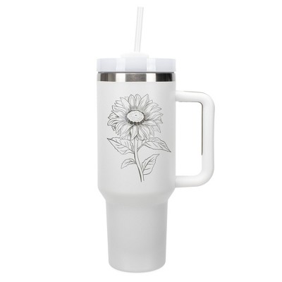 Elanze Designs 40 Ounce Travel Tumbler With Straw and Lid Stainless Steel Double Wall Insulated Joyful Sunflower White