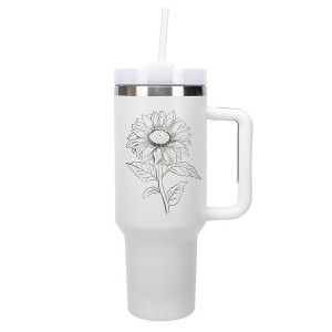 Elanze Designs 40 Ounce Travel Tumbler With Straw and Lid Stainless Steel Double Wall Insulated Joyful Sunflower White - 1 of 4